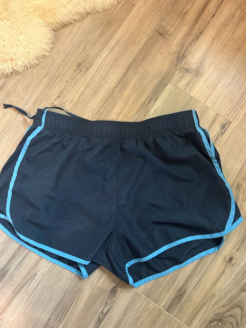 Black Athletic Shorts with Light Blue Trim